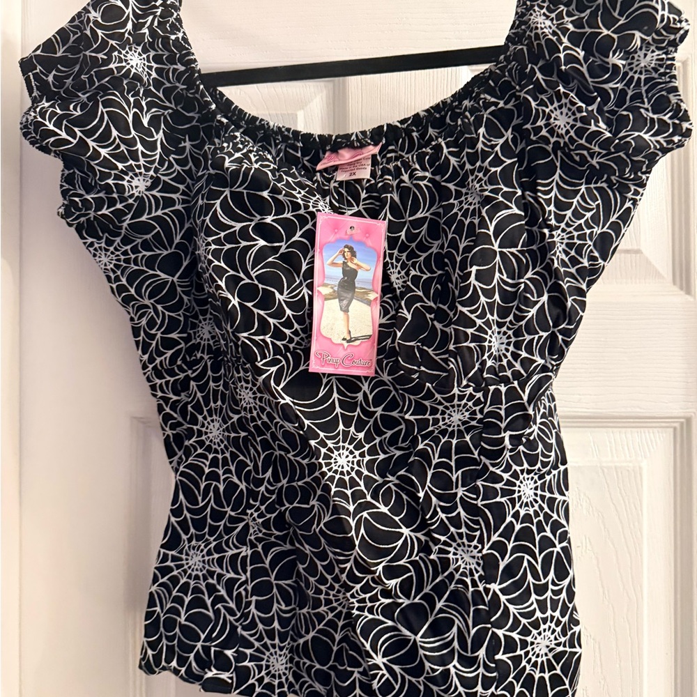Pinup Couture Black and White Web Blouse